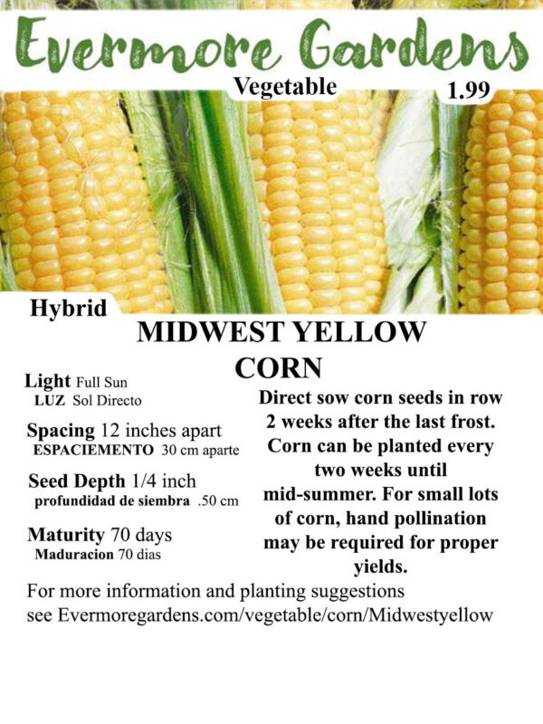 Evermore Gardens Midwest Yellow Corn Hybrid Seeds
