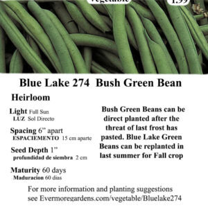 Evermore Gardens Green Bean (Blue Lake 274) Seeds Green Bean Heirloom Seeds