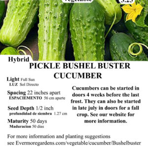 Evermore Gardens Pickle Bushel Buster Cucumber Pickle Bushel Buster Cucumber Hybrid Seeds