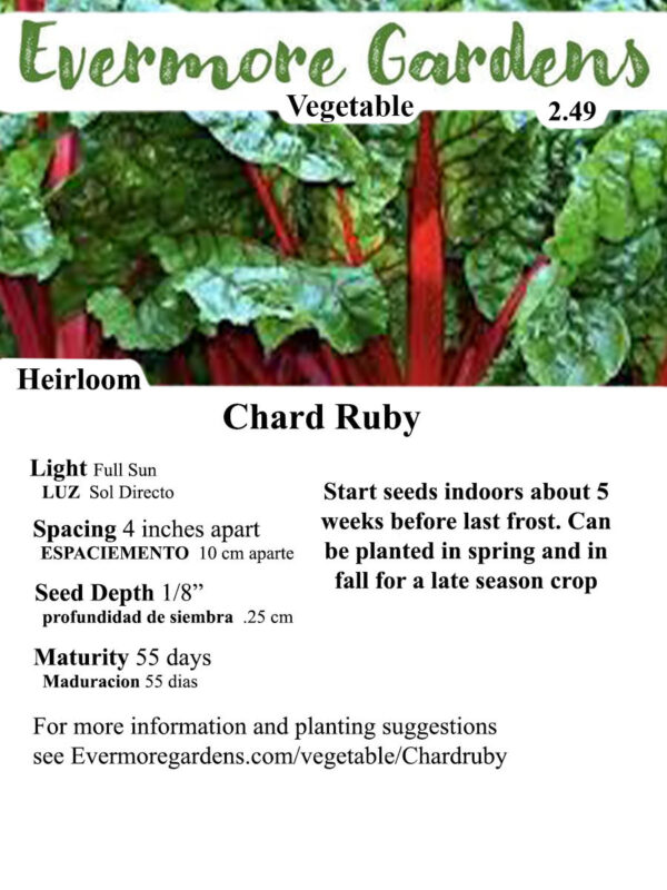 Evermore Gardens Chard Ruby Chard Ruby Heirloom Seeds