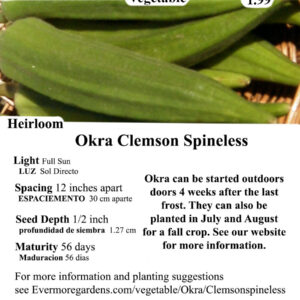 Evermore Gardens Clemson Spineless Okra Clemson Spineless Okra Heirloom Seeds