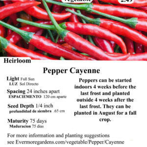 Evermore Gardens Cayenne Pepper Cayenne Pepper Heirloom Seeds