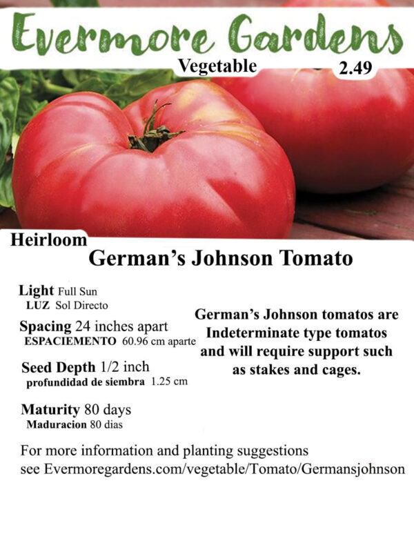 Evermore Gardens Germans Johnson Slicer Tomato Germans Johnson Slicer Tomato Heirloom Seeds