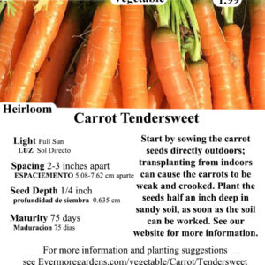 Evermore Gardens Carrot Tendersweet Heirloom Seeds